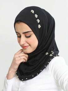 1 pieza Hijab de unicolor de moda para mujer, elegante y cómoda envoltura de cabeza de lino con cristales para protección solar diaria al aire libre