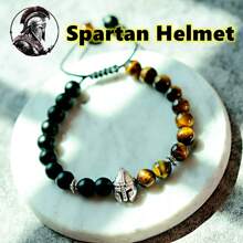 Brazalete de casco de hombre, brazalete espartano, brazalete de gladiador, brazalete de guerrero de piedra natural ajustable macramé