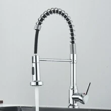 Modern Kitchen Sink Faucet With Pull Down Sprayer Single Handle Single Hole 360° Swivel Mixer Tap - Chrome - View 6