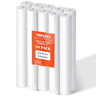 SHIXIONG Papel Impresora Portátil, 210 * 30mm (10 Rollos) Impresora Termica A4, Más Grueso y Más Brillante y la Fuente es Más Clara para Impresora de Tickets