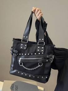 Dedoo Tote Bag 2024 Summer Rivet New Large-Capacity Handbag Ladies Fashion Messenger Bag Personalized Shoulder. - Black - View 2