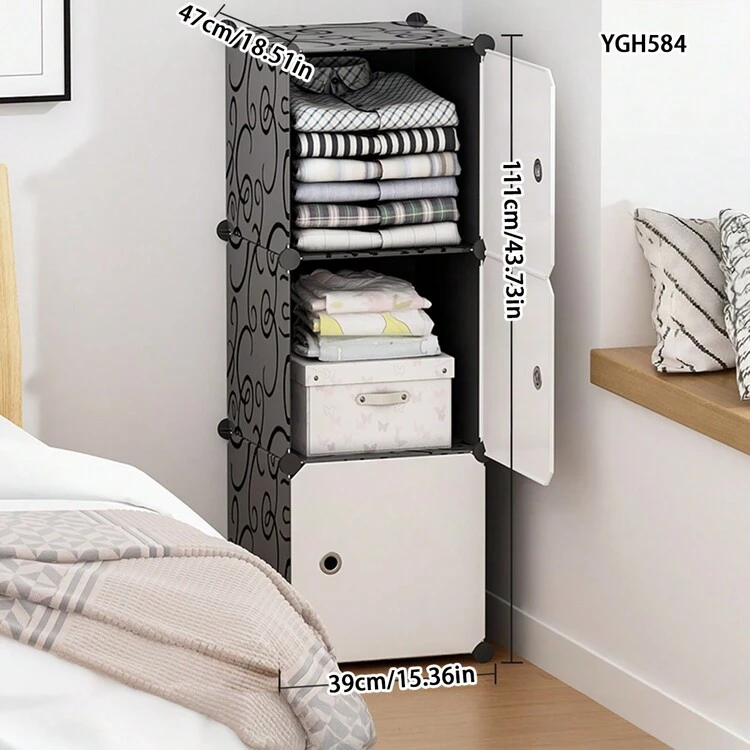 Simple Wardrobe Cabinet Assembly, Wood Grain Closet Combination, Plastic Fabric Steel Frame Storage, Minimalist Modern Economical - Multicolor - View 4