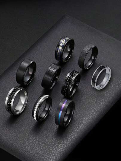 3-9 件/套不锈钢可旋转指尖戒指，男士休闲嘻哈戒指，适合日常佩戴、约会、派对、生日、圣诞节、情人节礼物、圣诞节、新年、节日礼物