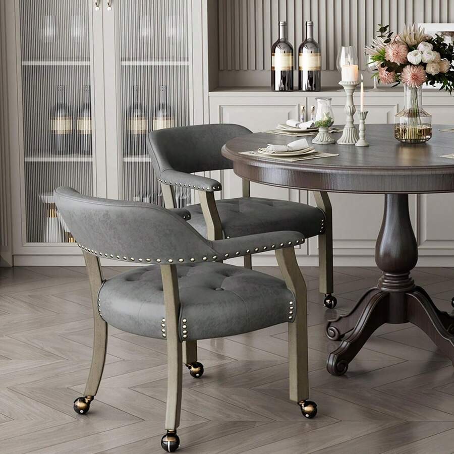 Dining Chair With Casters Set Of 4, Accent Kitchen Table Chairs With