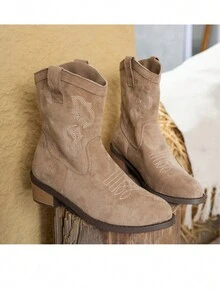 Giày bốt thời trang nữ màu xám, giày bốt cao gót mũi nhọn phong cách phương Tây cổ điển, phù hợp cho mùa thu đông - Xám - Xem 2