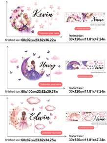 1 Piece 11.81 * 47.2 Inch Custom Text Wall Stickers, Moon Girl, Flowers, Butterflies, Stars, Cloud Cartoon Wall Stickers, Self-Adhesive Paintings For Bedroom, Living Room, Study, Classroom Decoration, PVC Removable, Valentine's Day, Valentine's Day Decor Adhesive Stylish,Adorable,Colorful Custom,Personalized,Unique Ideal Gifts For Her Friends,Son,Daughter,School Students,Workers,Kids School,Home,Office Birthday Graduation