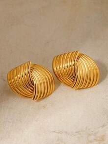 2 chiếc bông tai lông vũ hồng hạc bằng thép titan mạ vàng 18K cho nữ, dùng dự tiệc - Vàng - Xem 5