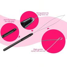 接发环穿针器拉钩工具和串珠装置工具环穿线器用于头发或羽毛接发 - 黑色 - 查看 10