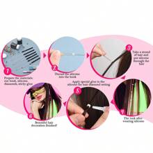 接发环穿针器拉钩工具和串珠装置工具环穿线器用于头发或羽毛接发 - 黑色 - 查看 9