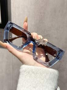 1 件装 女士几何塑料日常厚实经典简约透明眼镜 适合返校办公室阅读装饰 - 無色 - 查看 11