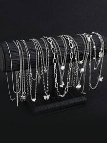 13 件/12 件/9 件/3 件时尚简约银色蝴蝶和心形仿珍珠多层项链套装，女士生日假期派对礼物，搭配日常服装和派对配饰