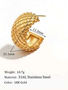 1 对 18K 镀金不锈钢时尚菱形网格螺丝耳环，适合女性日常和节日佩戴 - 金色 - 查看 9