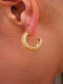 1 对 18K 镀金不锈钢时尚菱形网格螺丝耳环，适合女性日常和节日佩戴 - 金色 - 查看 2