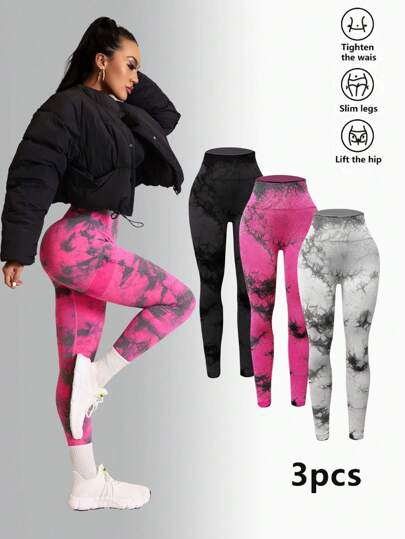 3pcs/Set Seamless High Waist Yoga Leggings, Slimming & Shaping, Outer Wear
