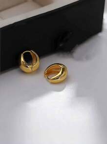 Minimalist Chunky Dome Hoop Earrings For Women Gold Tone Smooth Thick Ear Rings Croissant Geometric Small C Shaped Statement Daily Commute Jewelry Gift - Gold Teardrop Earrings - View 6