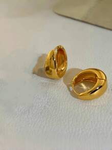 Minimalist Chunky Dome Hoop Earrings For Women Gold Tone Smooth Thick Ear Rings Croissant Geometric Small C Shaped Statement Daily Commute Jewelry Gift - Gold Teardrop Earrings - View 5