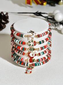 Bộ 6 chiếc/Bộ tuần lộc, ông già Noel, vòng tay gốm mềm trang trí cây thông Noel, quà tặng Giáng sinh - Nai sừng tấm Giáng sinh 6 miếng - Xem 2