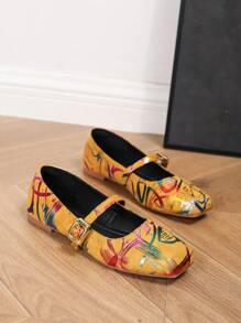 2024 Spring/Autumn Women's Retro Square Toe Mary Janes Flats, Versatile Casual Loafers, 2025 New Arrival Buckle Strap Flat Shoes