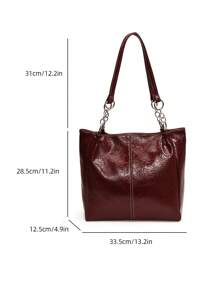 Ladies' Simple Fashionable Soft PU Splicing Design Tote Bag For Women - Burgundy - View 7