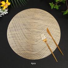 1pc/4pcs/6pcs Gilded Decorative Placemat, PVC Foil Anti-Slip Heat Insulation Hotel Restaurant Western Dining Mat, Round Washable Table Mat