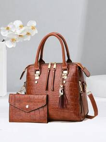 Túi xách nữ thời trang họa tiết da cá sấu - màu nâu - Xem 1