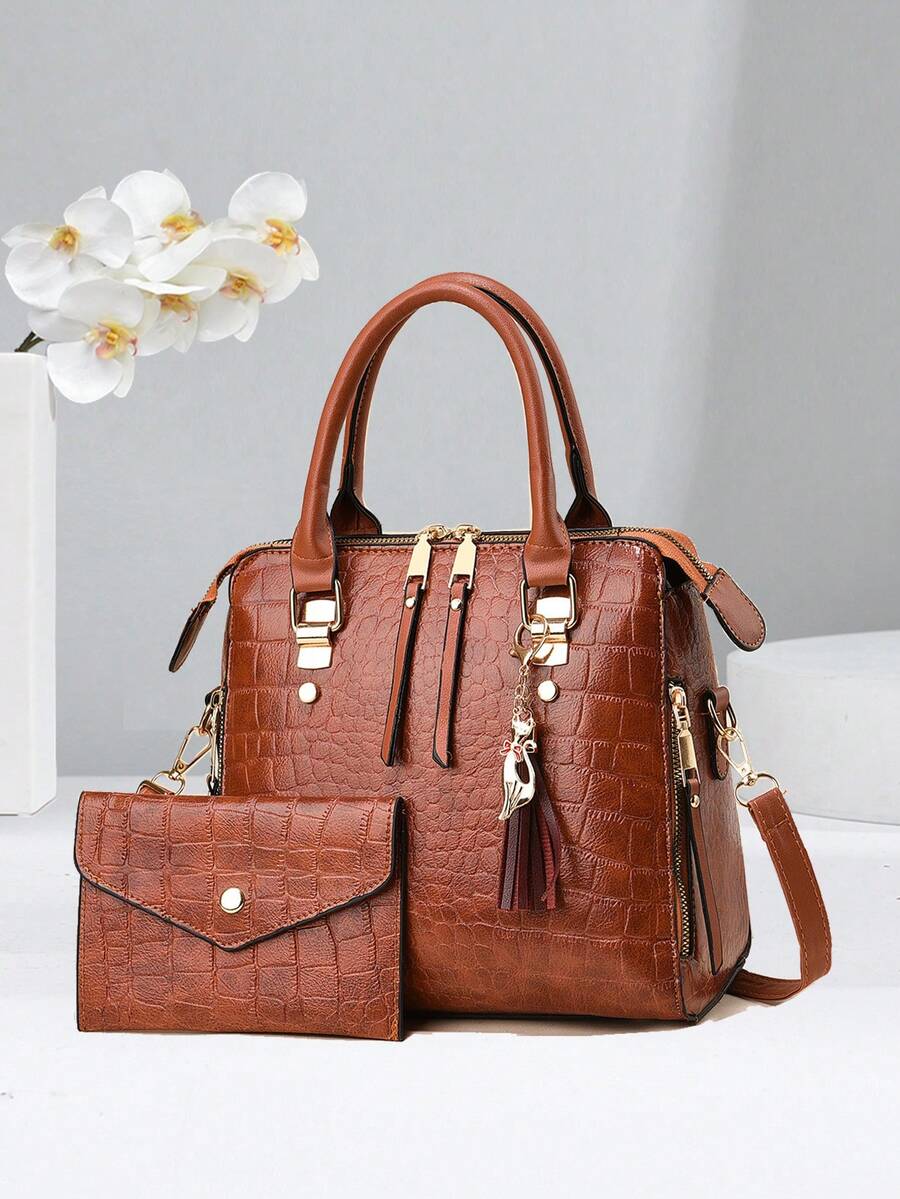 Túi xách nữ thời trang họa tiết da cá sấu - màu nâu - Xem 1