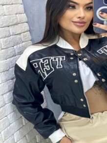 Casual Colorful Graphic Leather Jacket - Black - View 3