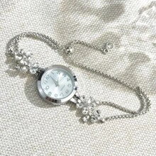 1 件女士石英手表，镶嵌彩色花瓣水钻，拉式表带，阿拉伯数字表盘，优雅淑女设计