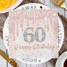 30 件玫瑰金钻石印花生日快乐餐巾，18 岁 30 岁 40 岁 50 岁 60 岁 70 岁生日餐巾，适用于生日派对餐桌装饰用品，她的派对用品偏好创意，为派对增添气氛 - 彩色 - 查看 9