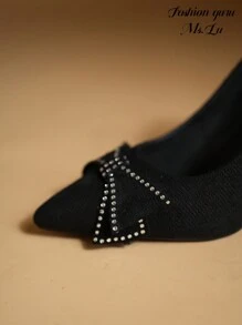 [Guru.Lu] Giày nữ thanh lịch thiết kế nơ, thích hợp cho tiệc, tiệc tùng, biểu diễn, sinh nhật, dạ hội, sàn diễn, váy phù hợp, sườn xám - màu đen - Xem 2