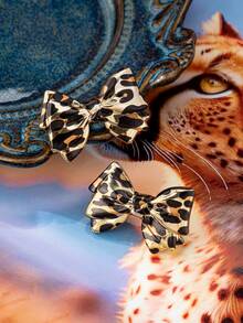 1 对别致豹纹蝴蝶结、心形和星星设计耳环，百搭时尚耳环配饰，适合多种场合，适合女性作为复古、多彩、波西米亚、女牛仔风格耳环，适合派对、生日、约会、圣诞节礼物 - 豹紋 - 查看 5