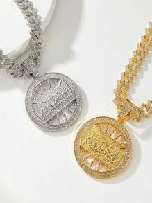 15毫米高品质水钻镶嵌“最后的晚餐”圆形吊坠项链，嘻哈风格珠宝，男女皆宜 - 最後的晚餐吊墜項鍊套裝 - 查看 5