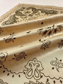 1pc Women's Classic Paisley Print Scarf, Elegant Satin Neckerchief Headscarf Hair Accessory - Gold - View 5