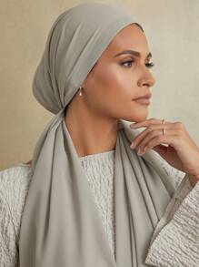 1pc Basic Pearl Chiffon Muslim Hijabs Scarf, Daily Wear - Multicolor - View 29