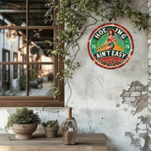 复古平面印刷标牌：“农业不容易” - 20x20cm（8x8 英寸），适用于家庭、酒吧、咖啡厅和户外装饰。顶部、底部、左侧和右侧有安装孔的随机样式，户外金属装饰墙艺术 - 彩色 - 查看 8