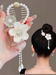 1 kẹp tóc tua rua hoa hồng bằng hợp kim kẽm, mũ đội đầu bằng ngọc trai giả, thích hợp để đeo hàng ngày và dự tiệc - Nhiều màu - Xem 4