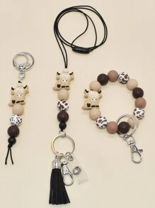 1 pieza Diseño de vaca de las tierras altas al estilo occidental Encanto de vaca de silicona Llavero Muñequera Cordón Diseños S para mujer Accesorios de coche Encanto de bolso Día de los maestros Ideas de regalo de Navidad Bolsa Cordones con soporte para identificación Accesorios de coche Encantos de bolso - Multicolor - Ver 1