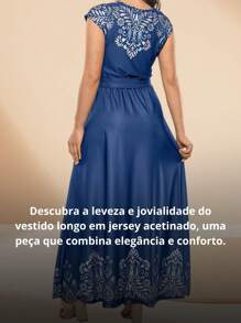 Vestido Longo Azul com Estampa Barrada – Elegância e Versatilidade para Todas as Ocasiões - Azul - Visão 6