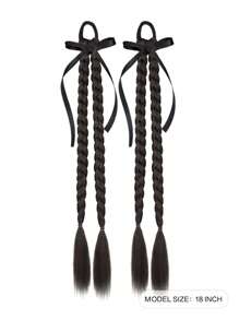 1 件黑色蝴蝶结黑色/棕色浅棕色/编织马尾辫 18 英寸天然黑色拳击编织合成长扭纹辫子马尾辫接发带橡皮筋接发适合女性日常使用