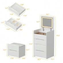 ECACAD 18.7'' Wide Makeup Vanity Table With Flip Top Lighted, Storage Makeup Stool - White - View 5