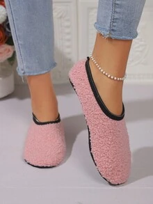 女士秋冬季毛绒衬里拖鞋，时尚潮流家居袜，弹性好，适合 35-42 码 - 粉色 - 查看 6
