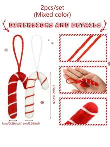 2 Stücke Weihnachts-Lutscher Ornamente Zuckerstangen zum Aufhängen, Filz Zuckerstangen Ornamente, Süßigkeiten Weihnachtsbaum Dekorationen Weihnachtsbaumschmuck