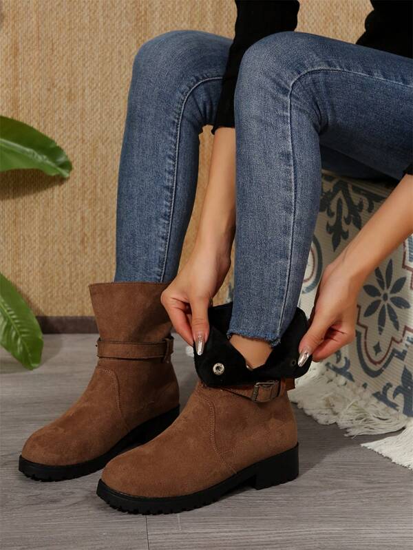 Botas cortas térmicas forradas de mujer talla grande 41-42, cálidas y versátiles, nuevas para el invierno de 2024