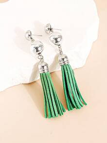 1 对绿色长流苏女式耳坠配白色 K 银帽珠宝 - 彩色 - 查看 4