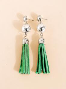 1 对绿色长流苏女式耳坠配白色 K 银帽珠宝 - 彩色 - 查看 2