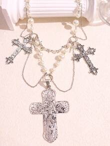 1PC Thời trang phóng đại vui nhộn thanh lịch tuyệt đẹp chữ thập ngọc trai giả hạt vòng cổ mặt đôi cho phụ nữ đồ trang sức vui nhộn đồ trang sức tiệc ngày lễ - Nhiều màu - Xem 6