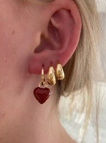 Bộ 6 khuyên tai hình trái tim đánh bóng hai mặt, thích hợp cho phụ nữ hàng ngày, hẹn hò, kỳ nghỉ, đám cưới, ngày lễ tình nhân, mẹ, mẹ, ngày của mẹ, quà tặng - Nhiều màu - Xem 2