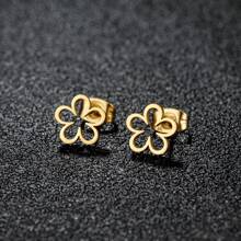 1 par de pendientes con flores lindos para mujeres de color dorado de acero inoxidable, nuevos para fiesta, boda, joyería, regalo de San Valentín, mamá, madre, Día de la Madre