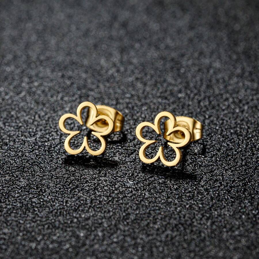 1 par de pendientes con flores lindos para mujeres de color dorado de acero inoxidable, nuevos para fiesta, boda, joyería, regalo de San Valentín, mamá, madre, Día de la Madre