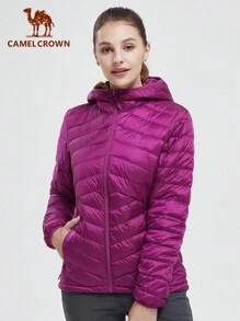 CAMEL CROWN Women Puffer Jacket Quilted Lightweight Stand Collar Zip Up Alternative Down Coat Warm Winter - Purple - View 1